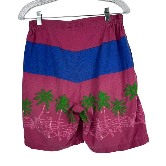 VTG Chaps Ralph Lauren Men's Tropical Palm Tree Stripe Swim Trunks Shorts Size M - Picture 5 of 11